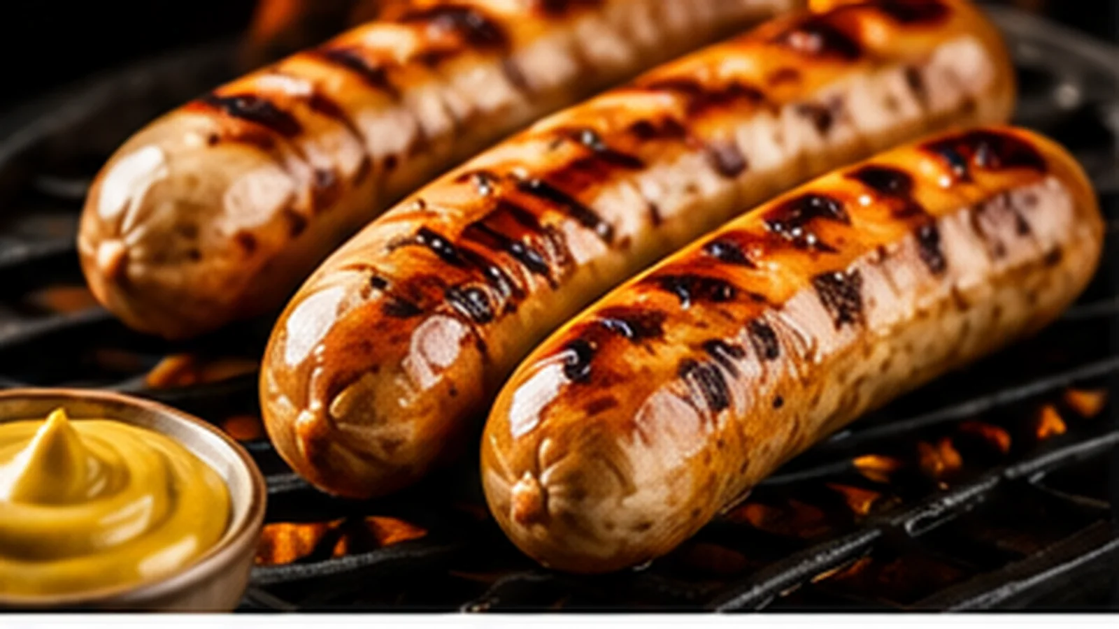Knusprig gegrillte Bratwürste auf dem heißen Grillrost