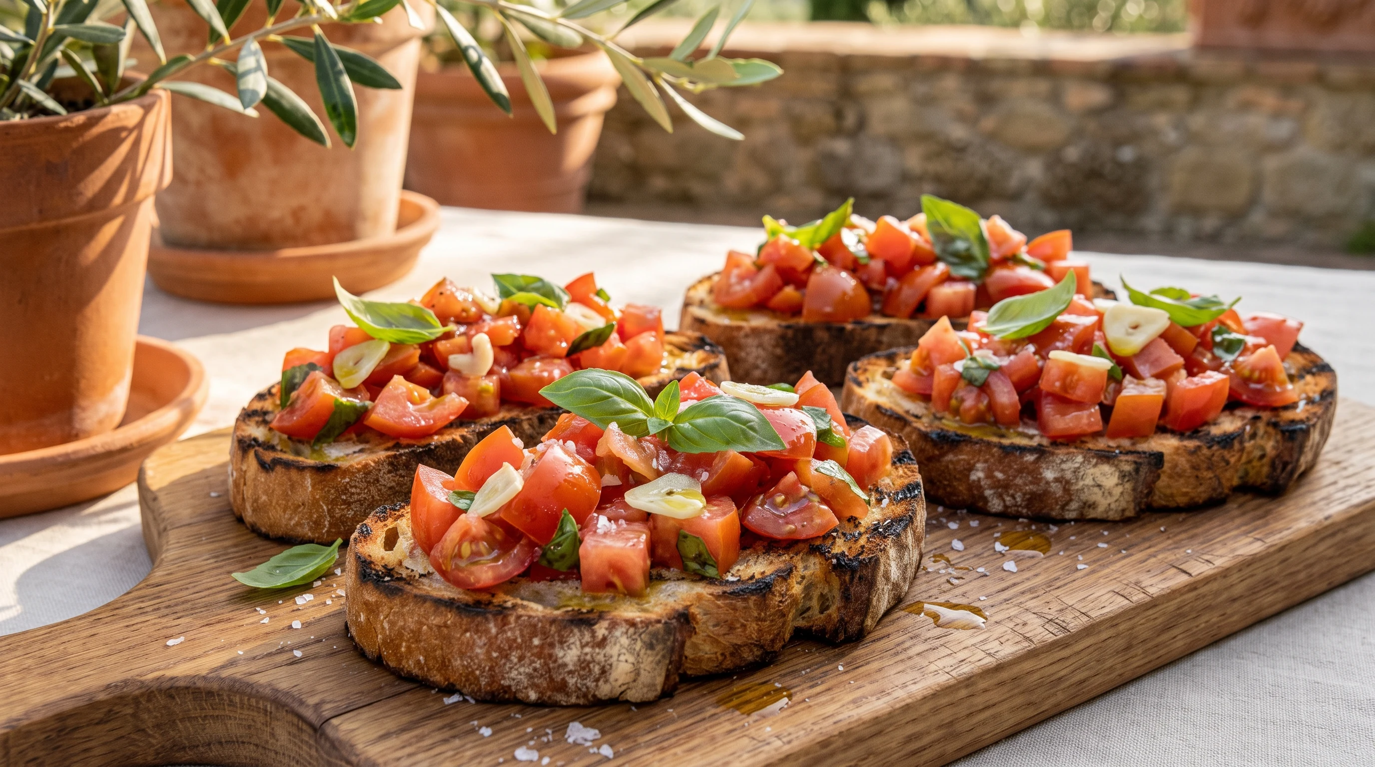 Bruschetta vom Grill als realistisches Grillfoto aus Italien mit frischen Zutaten und Röstaromen