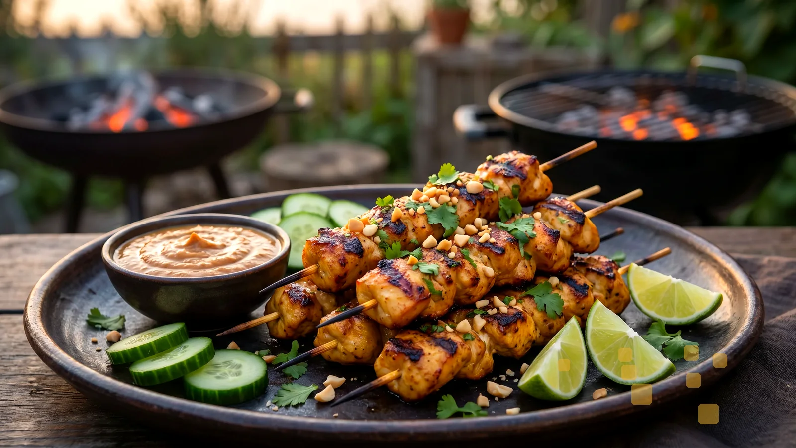 Caribbean Curry Chicken Spieße vom Grill mit Limette und Ananas
