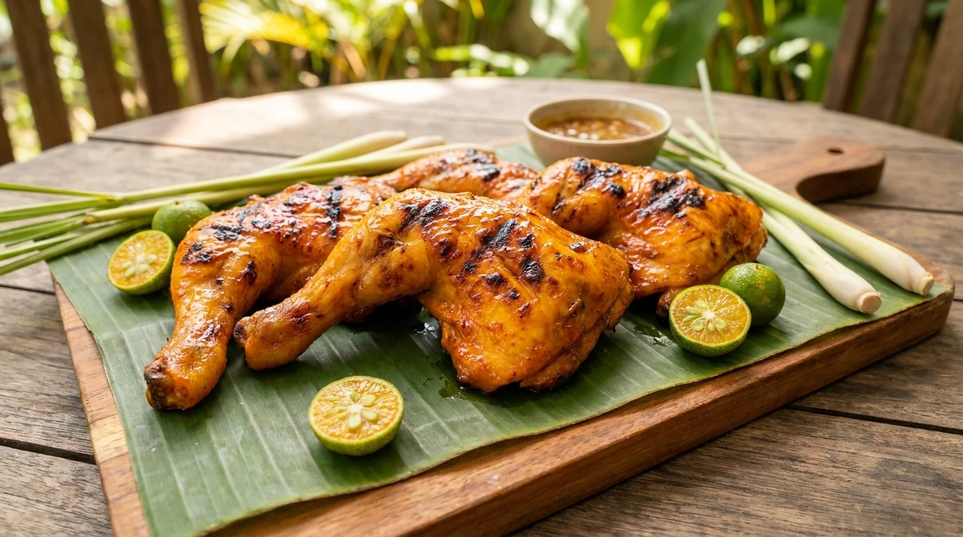 Chicken Inasal Marinade mit Zitronengras, Ingwer, Calamansi und goldenen Hähnchenteilen