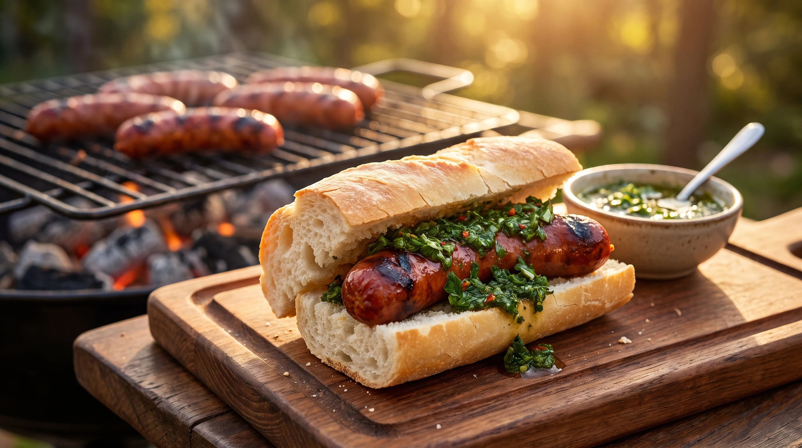 Choripán grillen als realistische Grillaufnahme mit frischen Zutaten und Röstaromen