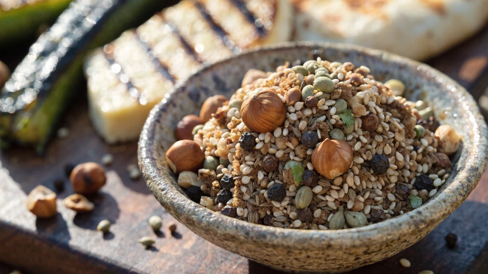 Grober Dukkah Rub mit Haselnüssen, Sesam, Koriander und Kreuzkümmel
