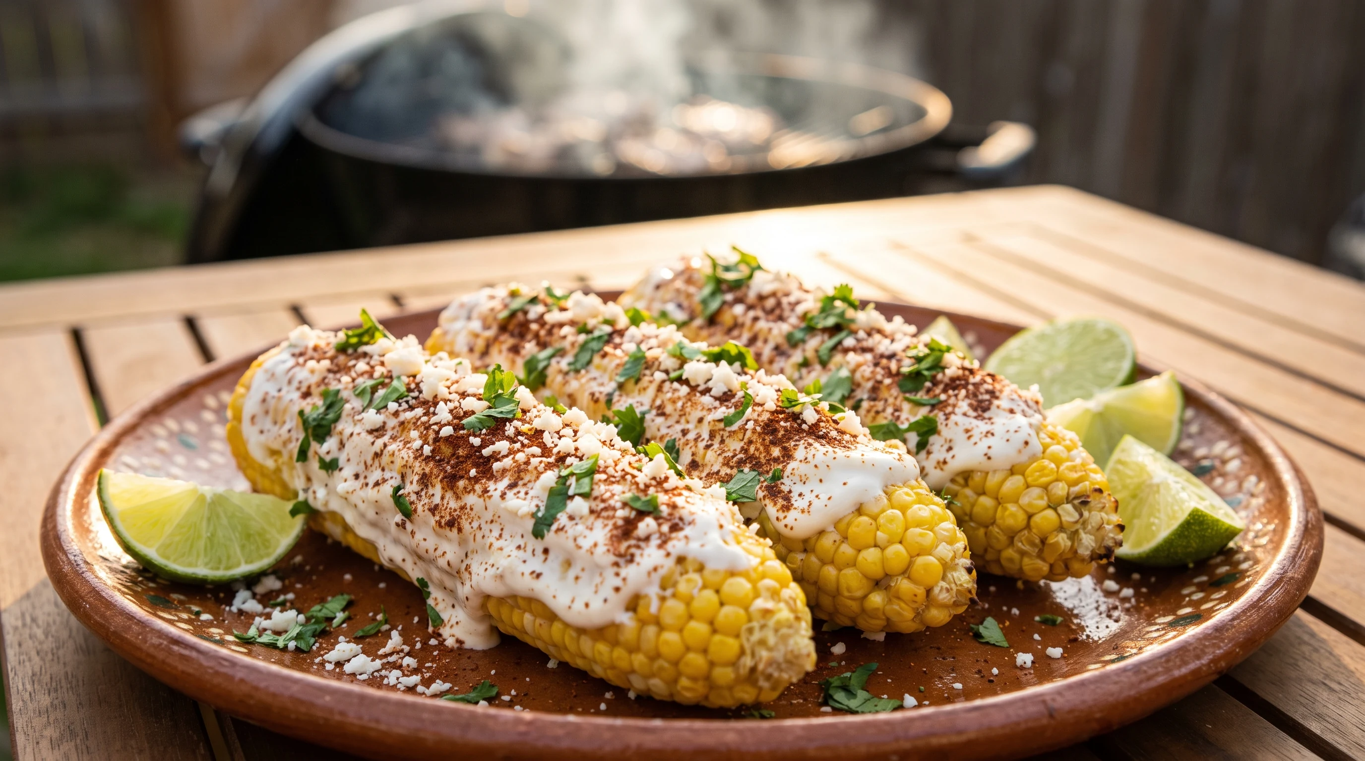 Elotes grillen als realistische Grillaufnahme mit frischen Zutaten und Röstaromen