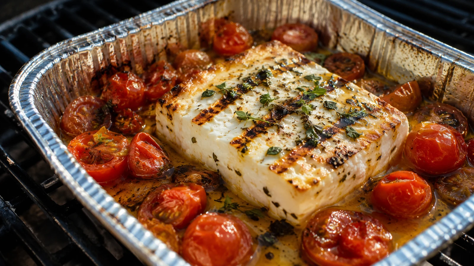 Gegrillter Feta mit Tomaten, Kräutern und Olivenöl