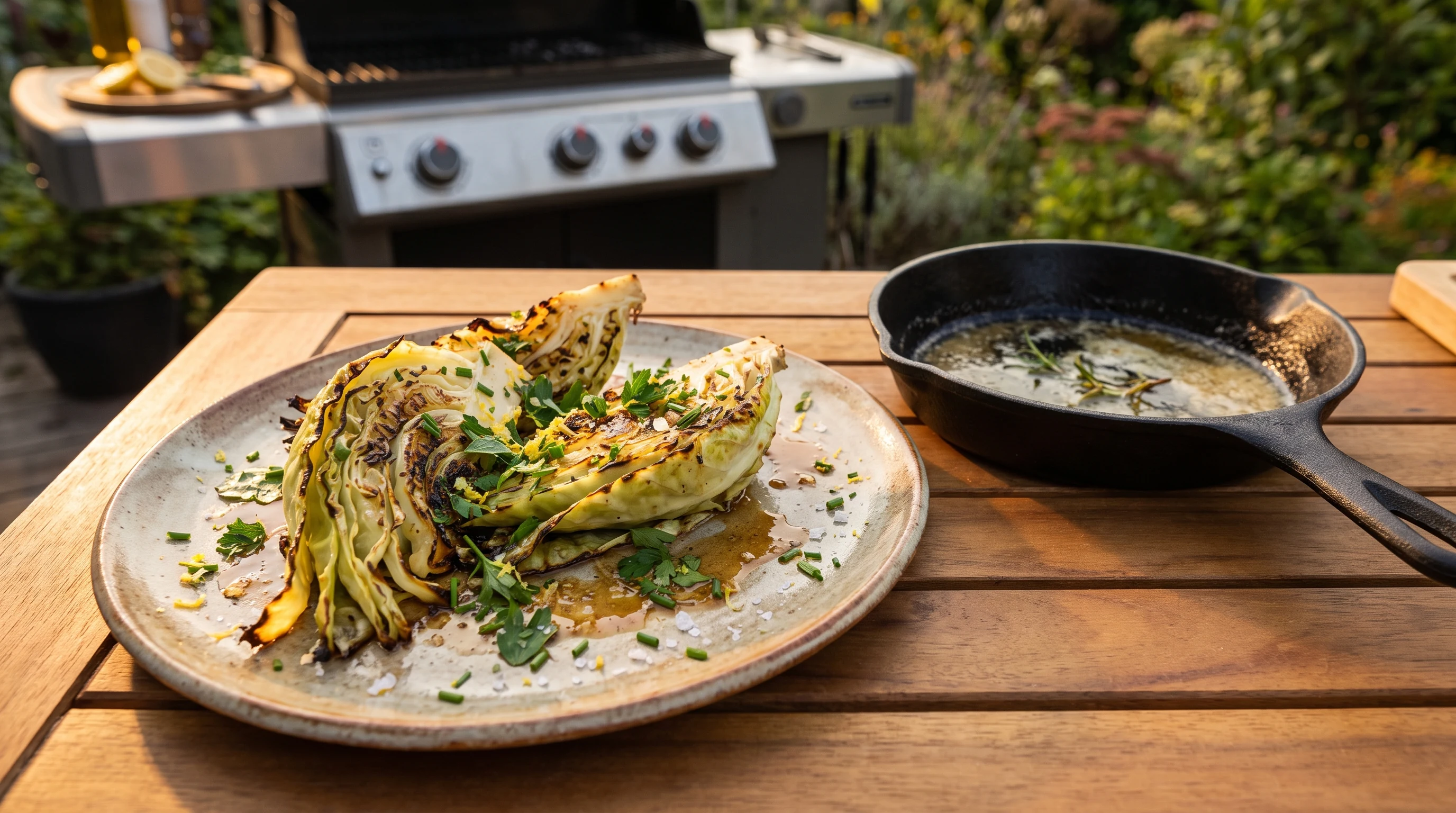 Gegrillter Spitzkohl mit brauner Butter & Kräutern