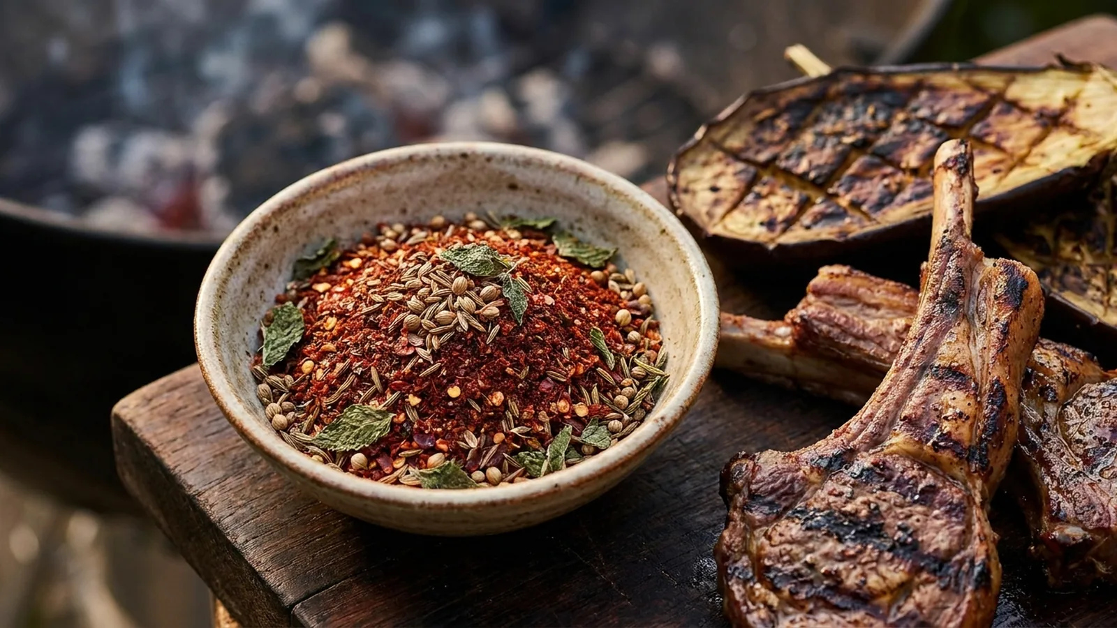 Harissa Rub mit roter nordafrikanischer Gewürzmischung und gegrilltem Lamm