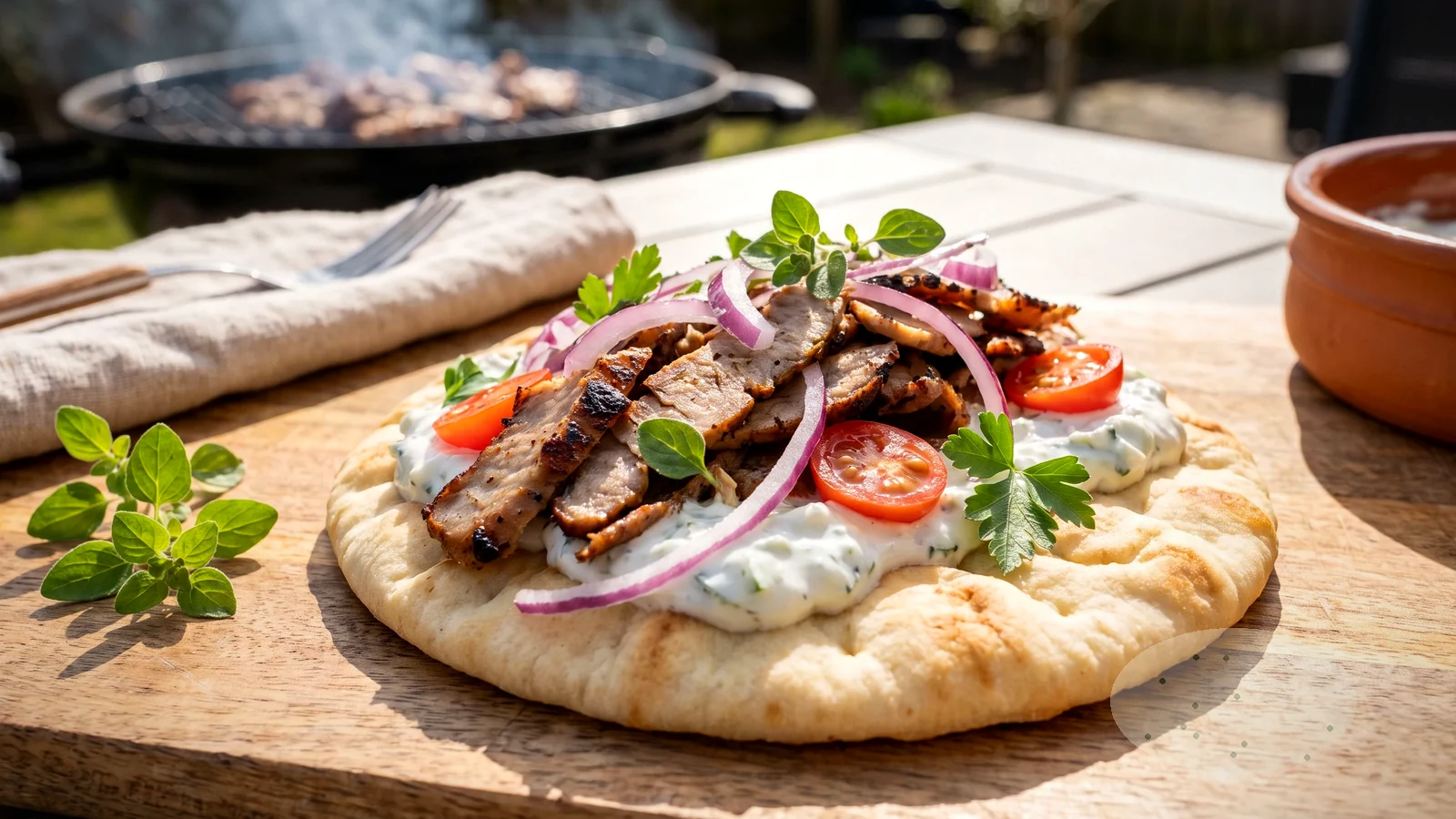 High Protein Gyros Bowl mit gegrilltem Hähnchengyros, Kartoffeln und Skyr-Tzatziki