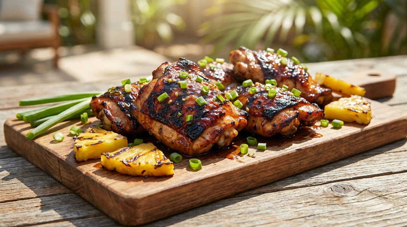 Huli Huli Marinade mit Ananas, Sojasauce, Ingwer und gegrilltem Hähnchen