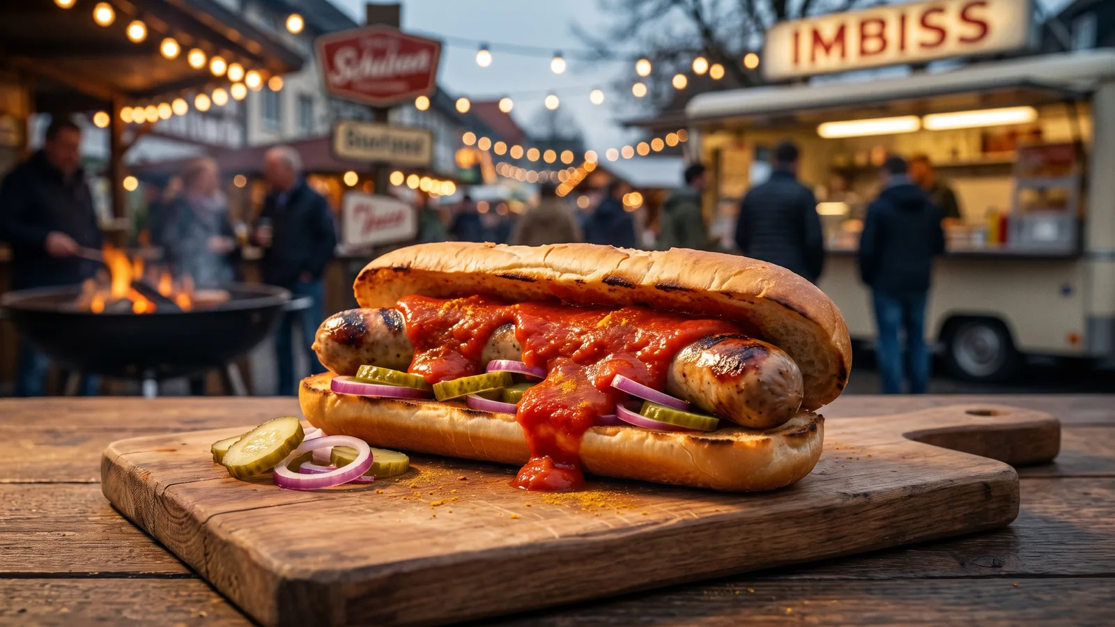 Ketwurst vom Grill mit geröstetem Brötchen, Wurst und kräftiger Tomatensauce