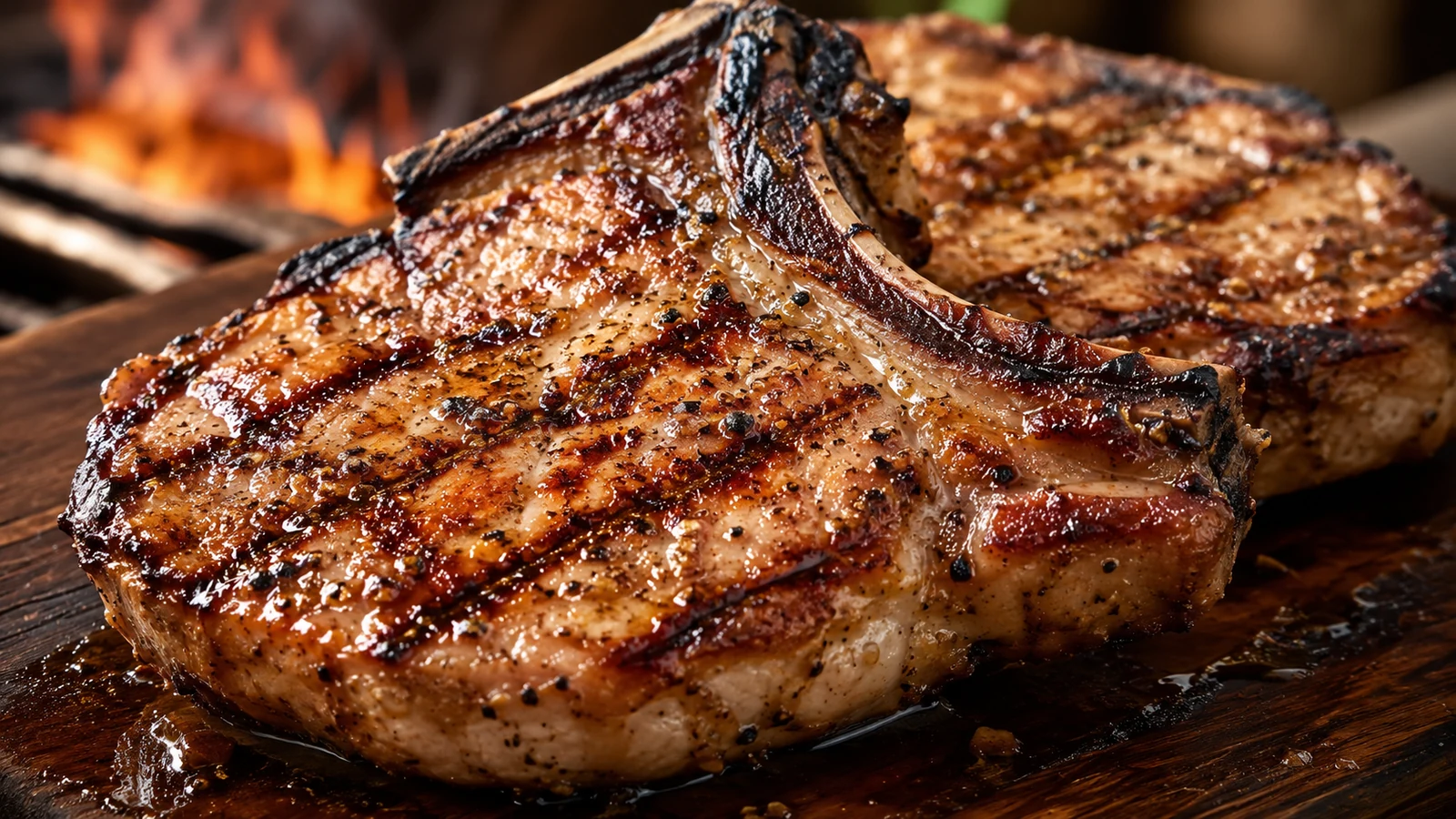 Saftiges Schweinekotelett mit Grillstreifen und Gewürzen