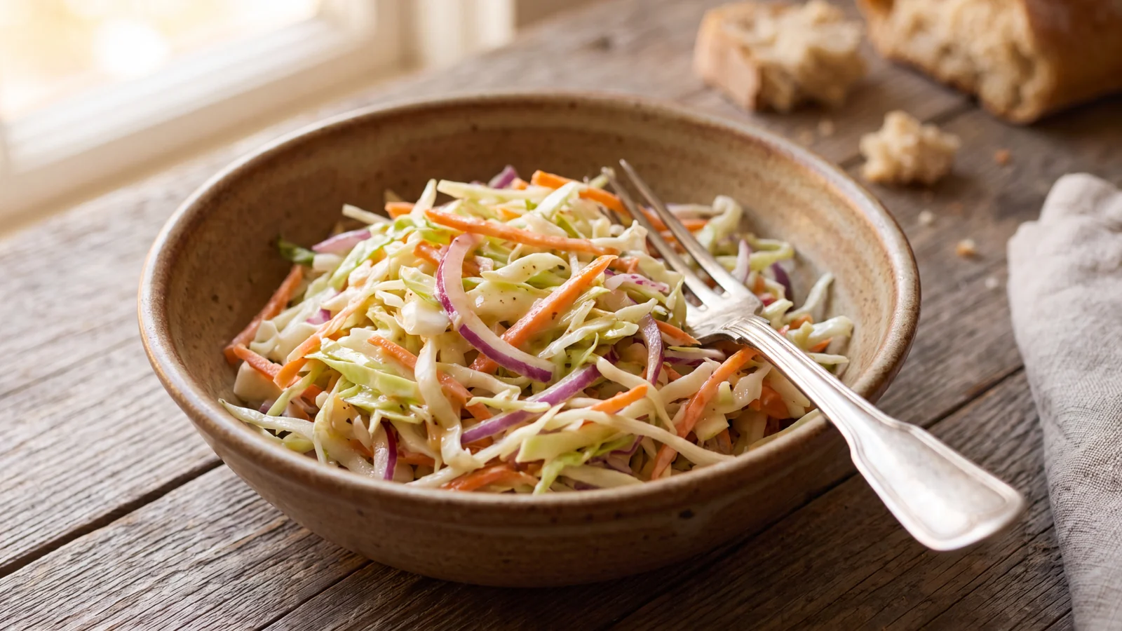 Krautsalat mit Kümmel wie früher appetitlich angerichtet als Grillbeilage in einer natürlichen Food-Szene