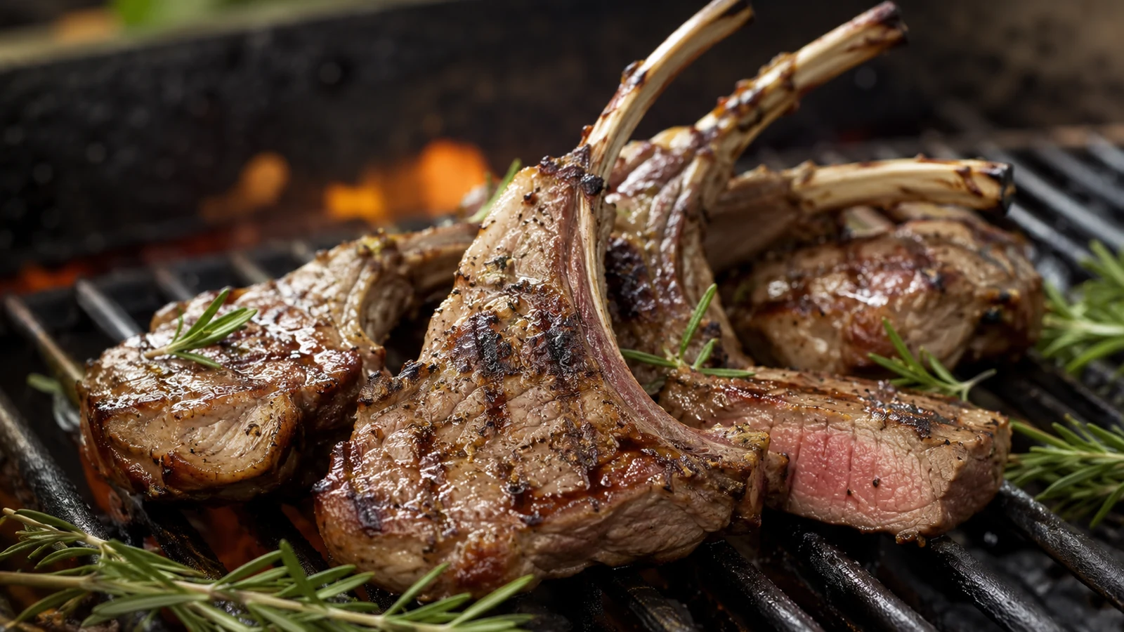 Lammkoteletts vom Grill mit Rosmarin und kräftiger Kruste