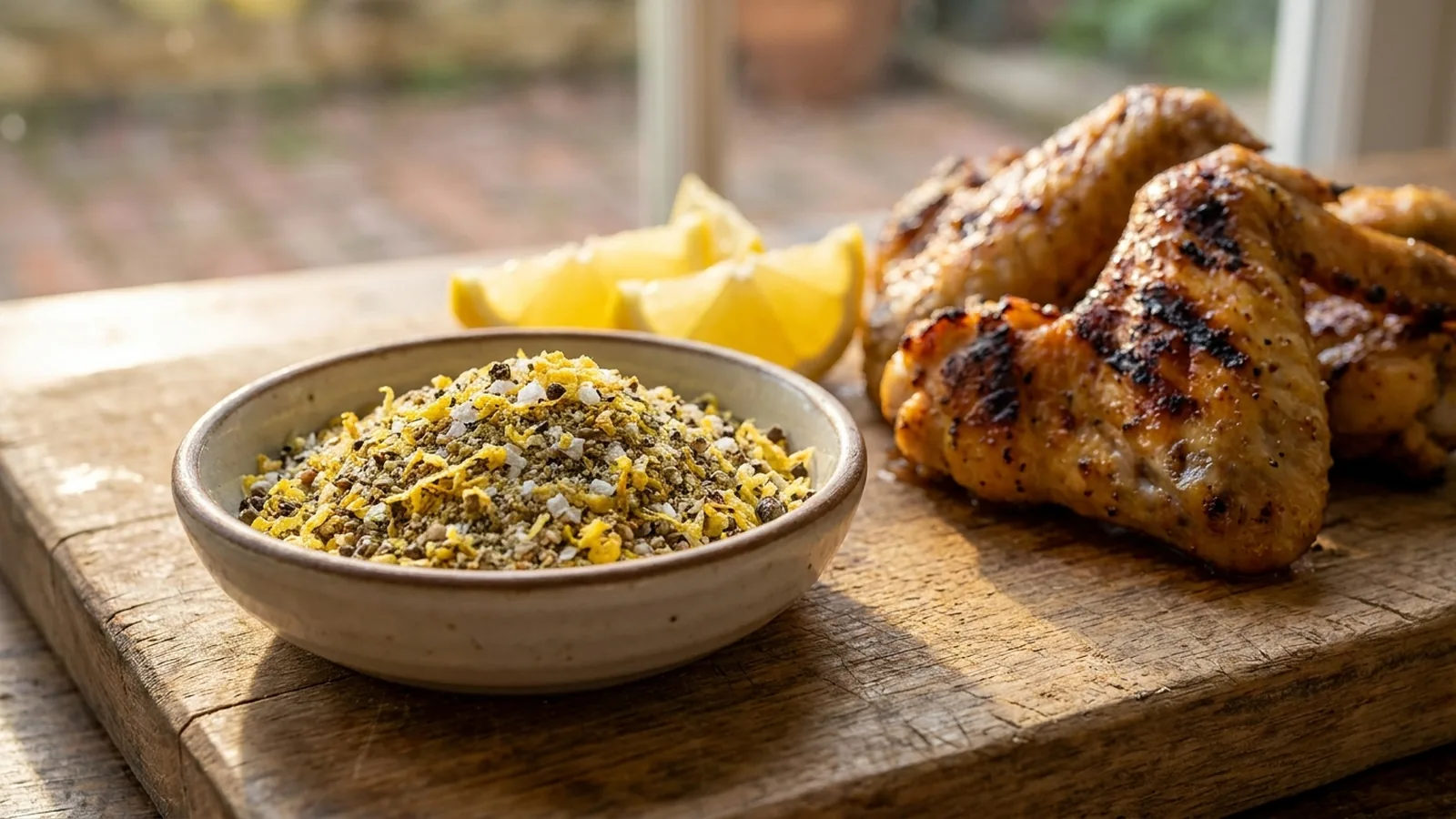 Lemon Pepper Rub mit Zitronenschale, Pfeffer und gegrillten Chicken Wings