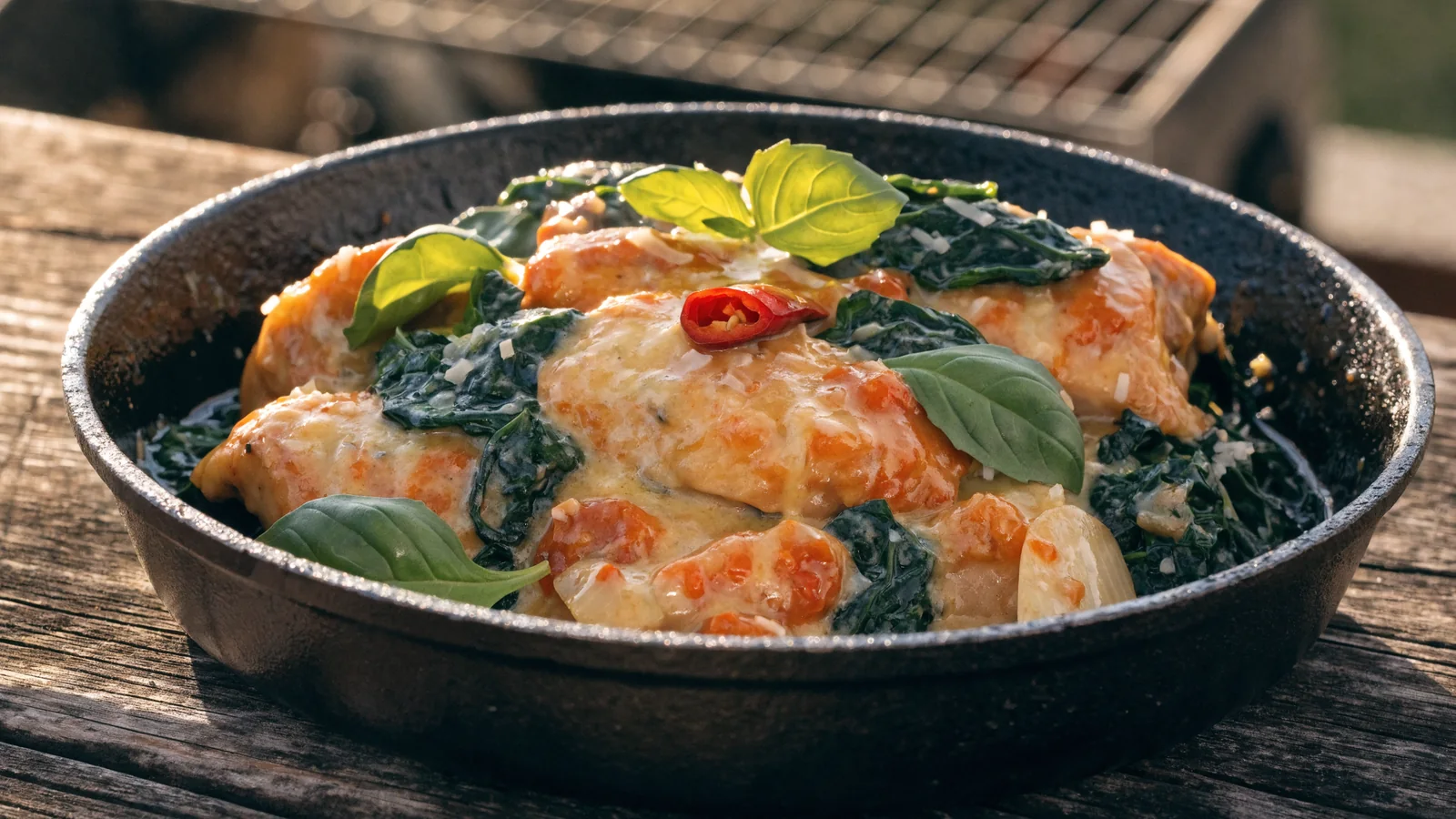Marry Me Chicken in cremiger Tomaten-Parmesan-Sauce mit Spinat aus der Gusseisenpfanne