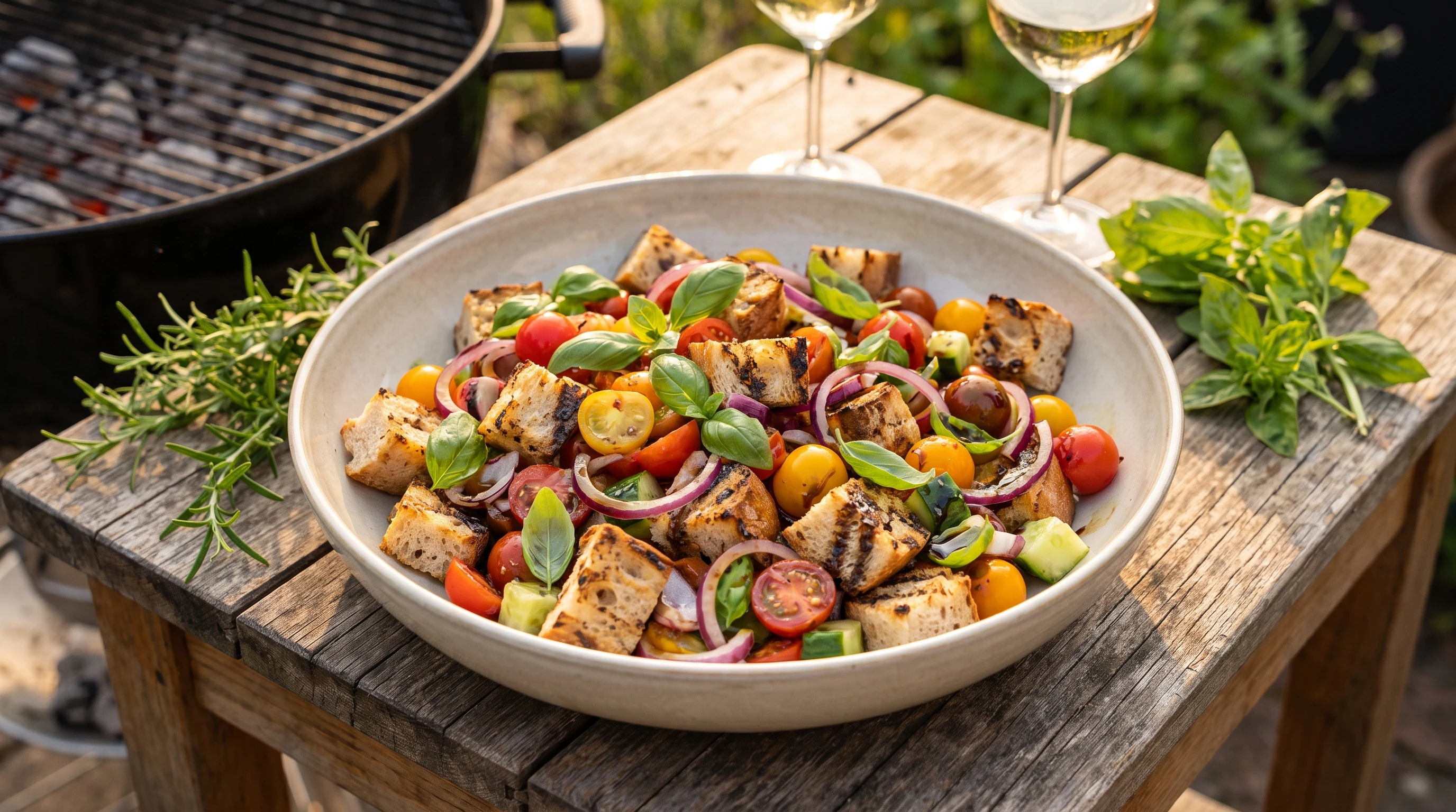 Mediterraner Brotsalat vom Grill mit Tomaten & Röstbrot