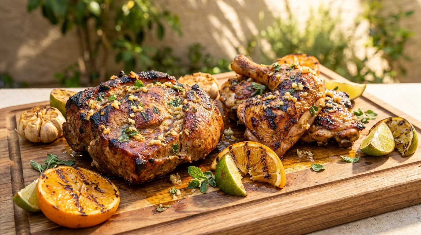 Mojo Criollo Marinade mit Orange, Limette, Knoblauch und Schweinefleisch zum Grillen