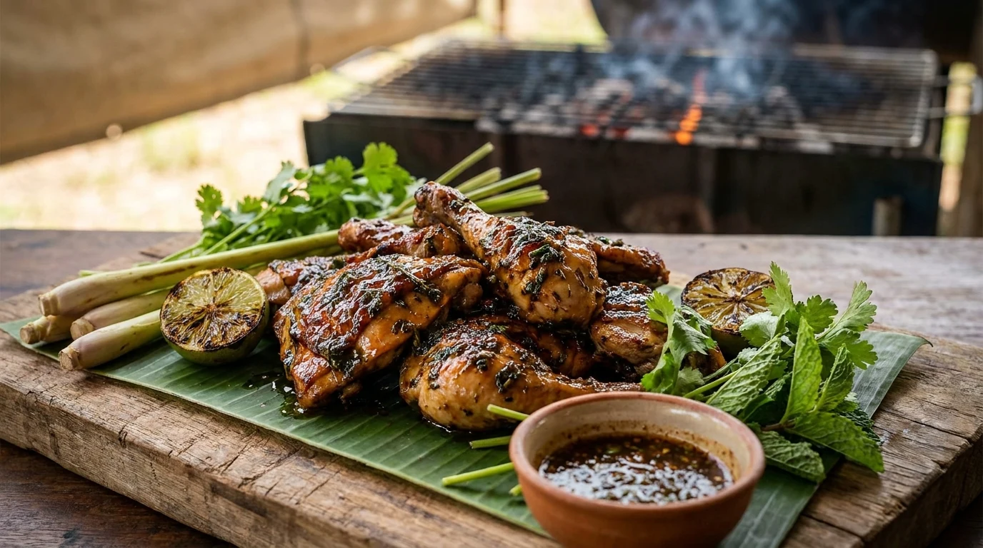 Ping Gai Marinade mit Zitronengras, Limette, Fischsauce, Chili und Hähnchen