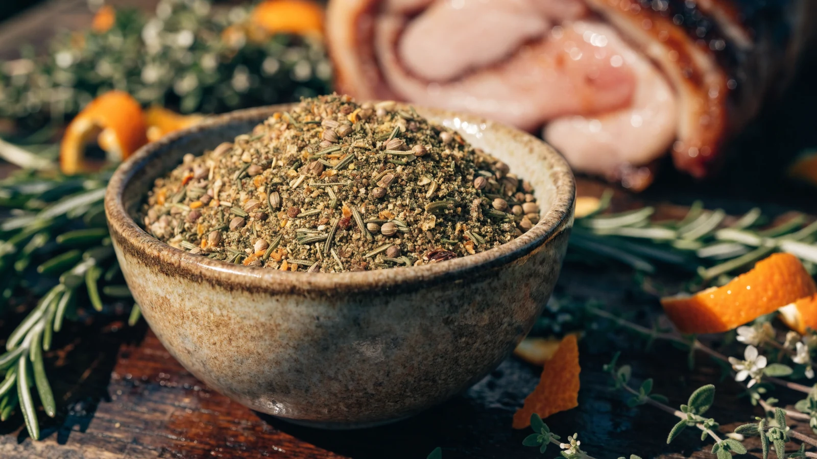 Porchetta Rub mit Fenchel, Rosmarin, Salbei, Knoblauch und Orangenschale