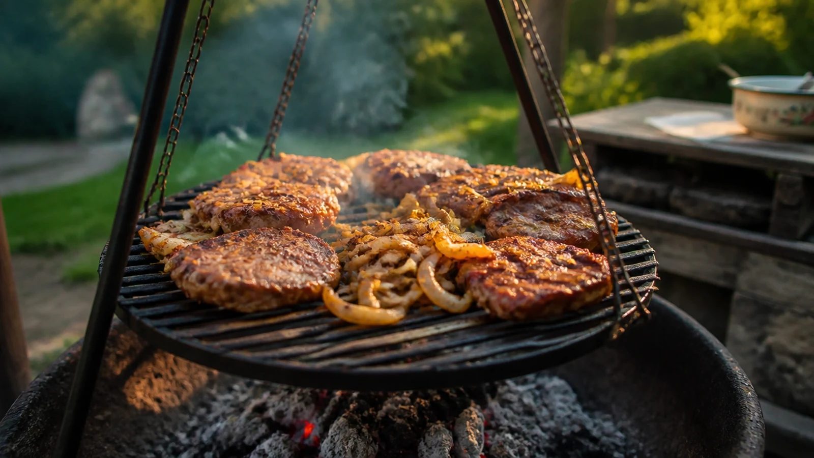 Schwenkbraten nach alter Art mit Zwiebelmarinade auf dem Grill