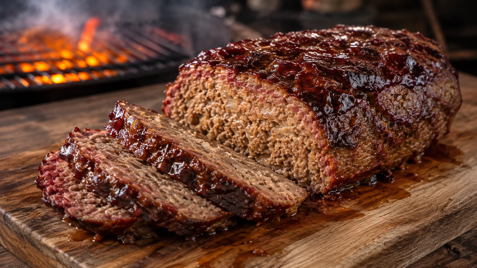Smoked Meatloaf mit Rauchring und glänzender BBQ-Glasur