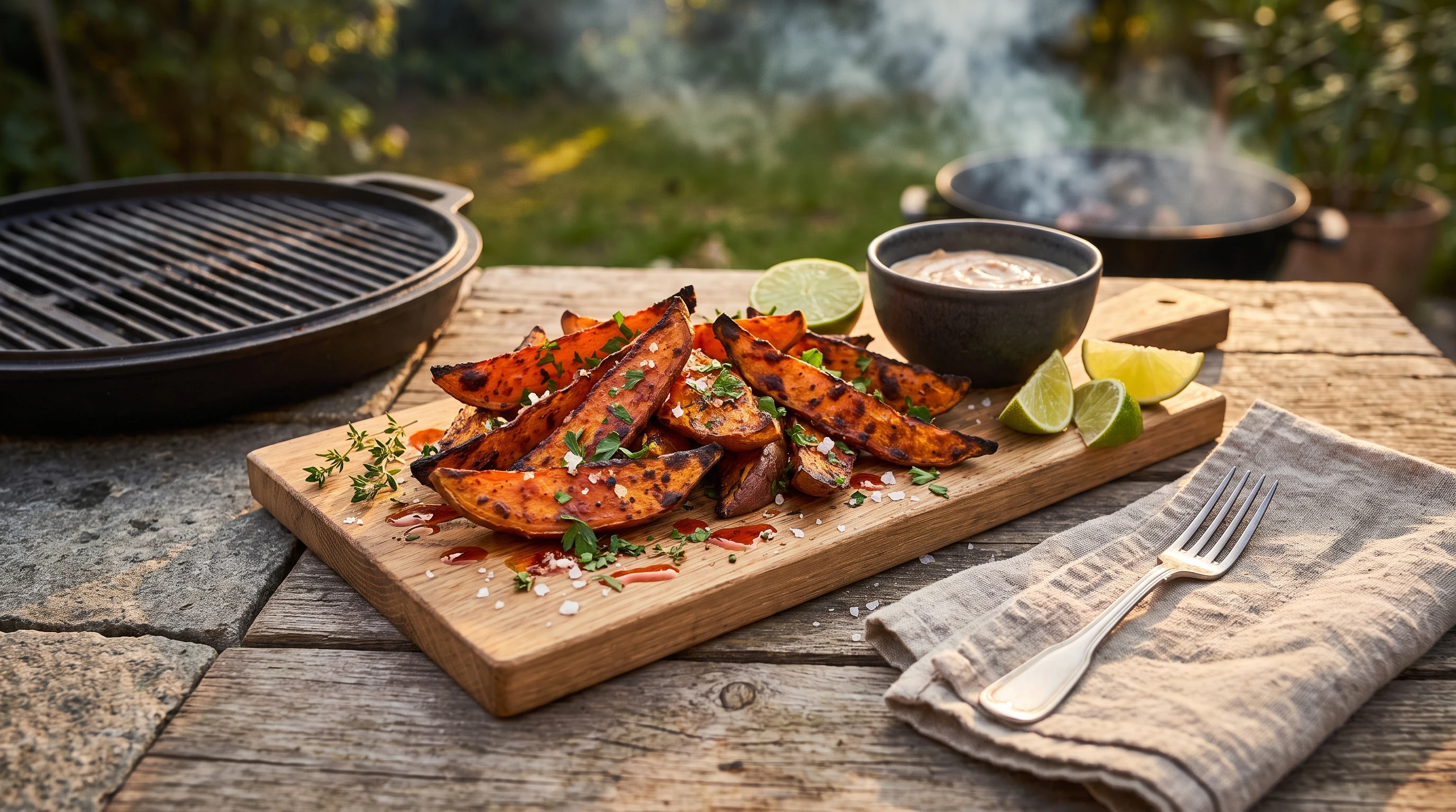 Süßkartoffel-Wedges vom Grill mit Paprikaöl
