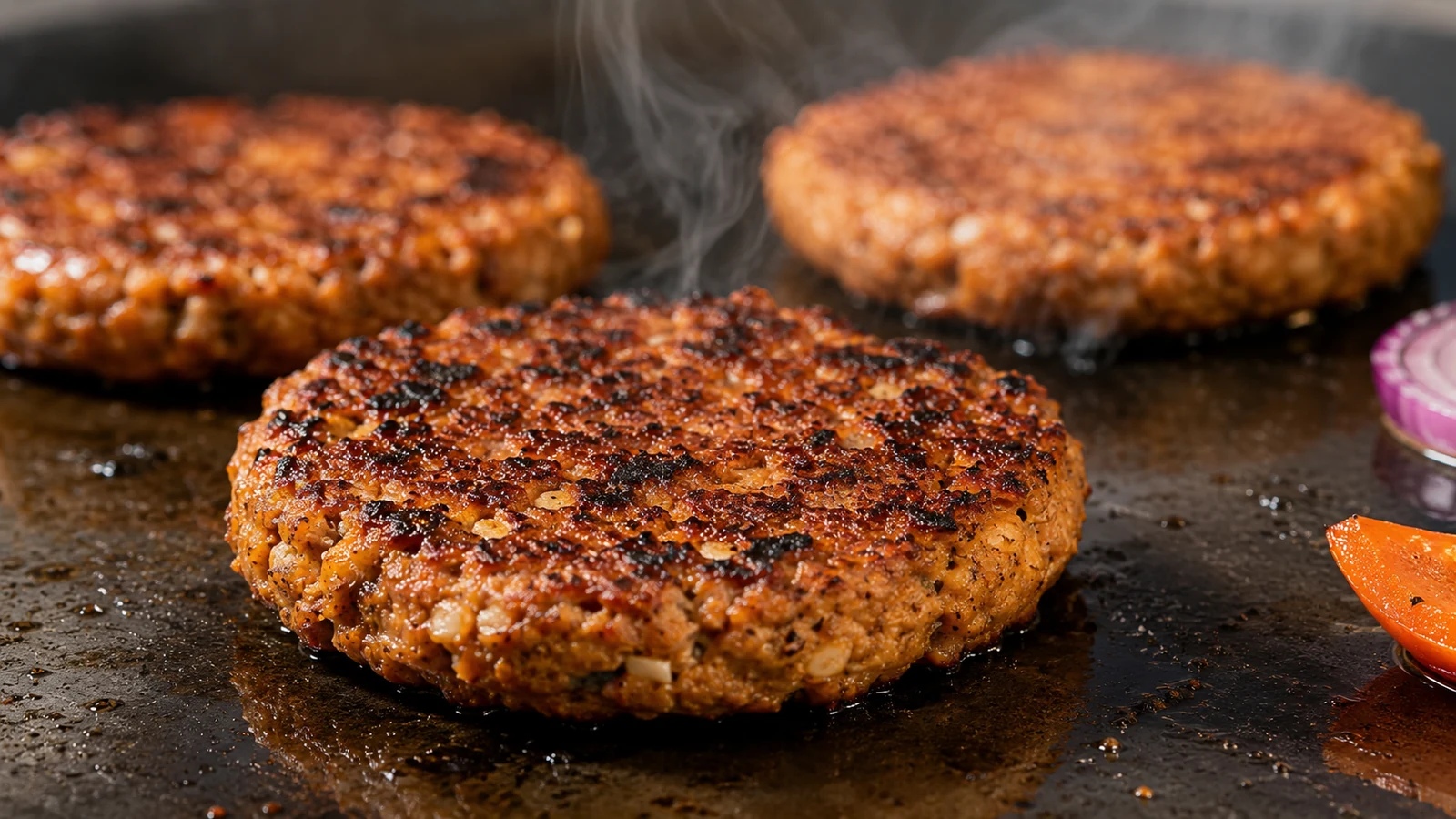 Vegetarische Burger Patties vom Grill mit Röstaromen