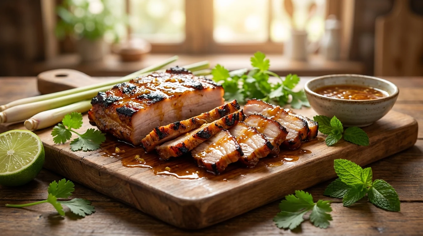 Vietnamesische Zitronengras-Marinade mit Fischsauce, Knoblauch, Limette und Schweinefleisch