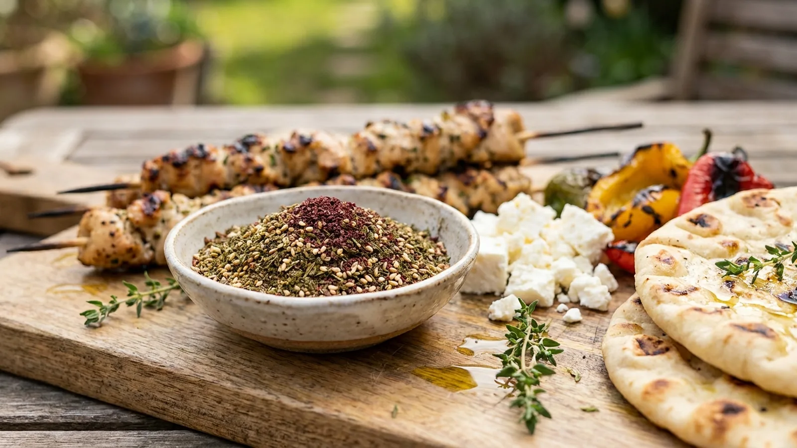 Za’atar Rub mit Sesam, Sumach, Kräutern und Grillgemüse