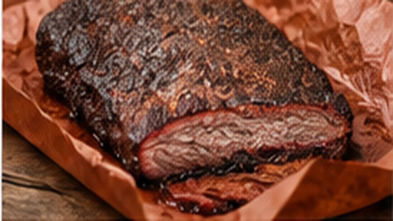 Brisket mit dunkler Bark teilweise in Butcher Paper eingewickelt
