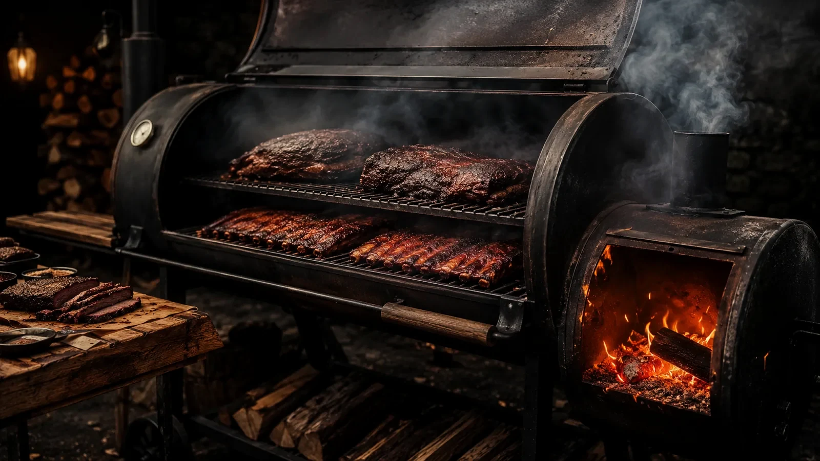 Smoker mit dünnem Rauch bei einem kontrollierten BBQ